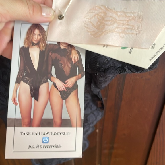 We Are HAH Take HAH Bow Black Lace Reversible Bodysuit - Picture 4 of 8